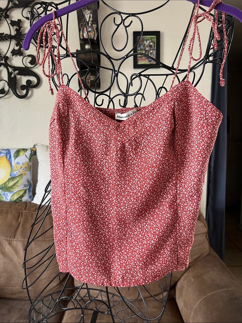 Abercrombie & Fitch Red Floral Tie-Strap Cami Top